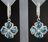Чудесные серебряные серьги с голубыми топазами Серебро 925