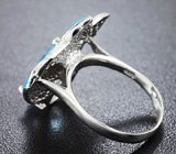 Оригинальное серебряное кольцо с голубым топазом и цветной эмалью