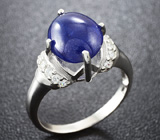 Замечательное серебряное кольцо с синим сапфиром Серебро 925