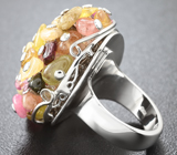 Ручная работа! Великолепное серебряное кольцо с разноцветными турмалинами Серебро 925