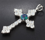 Серебряный кулон-крест с кристаллическим черным опалом Серебро 925