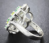 Замечательное серебряное кольцо с перидотами, цаворитами и изумрудами Серебро 925