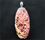 Серебряный кулон «Феникс» с резной яшмой и розовым сапфиром Серебро 925