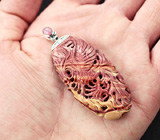 Серебряный кулон «Феникс» с резной яшмой и розовым сапфиром Серебро 925