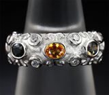 Серебряное кольцо с рзноцветными сапфирами Серебро 925
