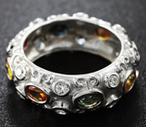 Серебряное кольцо с рзноцветными сапфирами Серебро 925