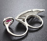 Оригинальное серебряное кольцо на два пальца с рубином Серебро 925