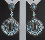 Серебряный комплект с голубыми и насыщенно-синими топазами Серебро 925