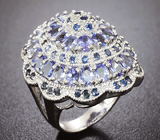 Превосходное серебряное кольцо с танзанитами и насыщенно-синими сапфирами Серебро 925