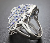 Превосходное серебряное кольцо с танзанитами и насыщенно-синими сапфирами Серебро 925