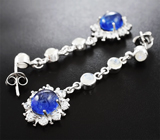 Элегантные серебряные серьги с синими сапфирами и лунным камнем Серебро 925