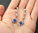 Элегантные серебряные серьги с синими сапфирами и лунным камнем Серебро 925