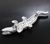 Скульптурная серебряная брошь «Крокодил» с цаворитами и сапфирами Серебро 925