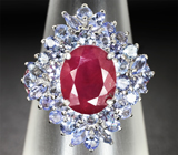 Превосходное серебряное кольцо с рубинами и танзанитами Серебро 925