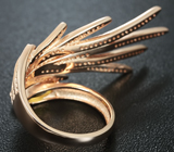 Эффектное серебряное кольцо с золотисто-желтым сапфиром Серебро 925