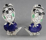 Серьги "Кобра" с сапфирами, изумрудами Серебро 925