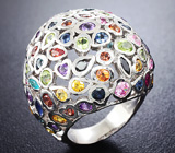 Крупное серебряное кольцо с самоцветами Серебро 925