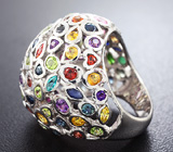 Крупное серебряное кольцо с самоцветами Серебро 925