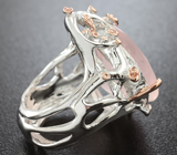 Серебряное кольцо с розовым кварцем и сапфирами падпараджа Серебро 925