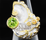 Серебряное кольцо с перидотом и золотисто-желтыми сапфирами Серебро 925