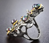 Серебряное кольцо с цветным жемчугом, аметистами и мозамбикскими гранатами Серебро 925