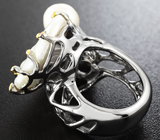 Серебряное кольцо с пузырчатым жемчугом, жемчужиной, родолитами гранатами и сапфирами Серебро 925