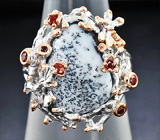 Серебряное кольцо c дендритическим агатом и оранжевыми сапфирами Серебро 925