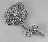 Крупная брошь "Роза" с насыщенно-синими сапфирами Серебро 925