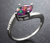 Элегантное серебряное кольцо с топовым кристаллическим черным опалом Серебро 925