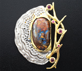 Серебряный кулон с австралийским болдер опалом и сапфирами на шнуре Серебро 925