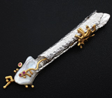 Серебряный кулон с пузырчатым жемчугом и красными сапфирами на шнуре Серебро 925