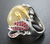 Серебряное кольцо c рутиловым кварцем и оранжевыми сапфирами Серебро 925