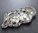 Серебряная брошь/кулон с пузырчатым жемчугом, цаворитами и сапфирами Серебро 925