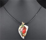 Серебряный кулон с аммолитом аммонита и оранжевыми сапфирами на шнуре Серебро 925