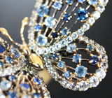 Серебряное кольцо «Бабочка» c синими и бесцветными сапфирами Серебро 925