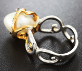 Серебряное кольцо c жемчужиной и синими сапфирами Серебро 925