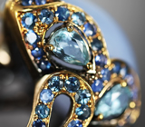 Серебряное кольцо с лавандовым халцедоном, голубыми топазами и синими сапфирами Серебро 925