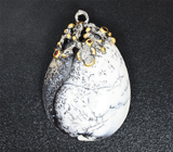 Серебряный кулон с дендритическим агатом и мозамбикскими гранатами Серебро 925
