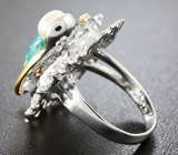 Серебряное кольцо с хризоколлой и жемчужиной Серебро 925