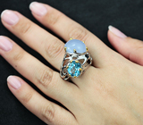 Серебряное кольцо с халцедоном и голубым топазом