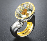 Серебряное кольцо с зеленым аметистом и желтыми сапфирами Серебро 925