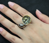 Серебряное кольцо с зеленым аметистом и желтыми сапфирами Серебро 925