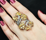 Впечатляющее серебряное кольцо с цитринами и бесцветными топазами Серебро 925