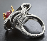 Серебряное кольцо с аммолитом аммонита и рубином Серебро 925