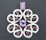 Эффектный серебряный кулон с аметистами и родолитами Серебро 925