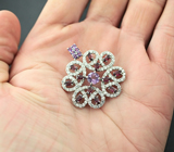 Эффектный серебряный кулон с аметистами и родолитами Серебро 925