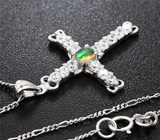 Серебряный кулон-крест с эфиопским опалом + цепочка Серебро 925