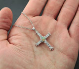 Серебряный кулон-крест с эфиопским опалом + цепочка Серебро 925