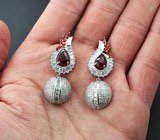 Замечательные серебряные серьги с рубинами и оранжевыми сапфирами Серебро 925