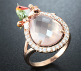 Оригинальное серебряное кольцо с розовым кварцем Серебро 925